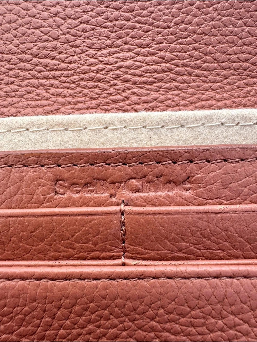 See by Chloé Blush Pink Pebbled Leather Wallet on Chain Crossbody